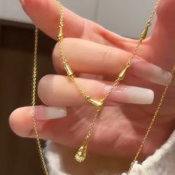 花饰庄园 古饰寻金色水滴小蛮腰项链中古轻奢精致锁骨链秋冬毛衣链镀金饰品 水滴小蛮腰项链