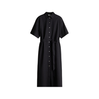 H&M 1278042 亚麻混纺衬衫式连衣裙 黑色 M
