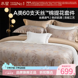 水星家纺 A类60支兰精天丝棉提花四件套莱赛尔+棉面料床单被套枕罩套件 金缕缀咖四件套1.8米床