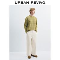 URBAN REVIVO UMM450119 复古撞色条纹 褐绿 XS 男士长袖T恤