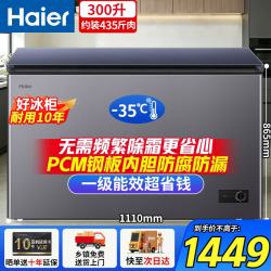 海尔 宝蓝冰柜小型家用冷柜200/300升无需频繁除霜一级能效节能全冷冻超低温