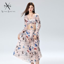 型盛 8110 性感泳衣女2024新款比基尼分体四件套高级感长裙袖海边泡温泉