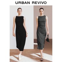URBAN REVIVO UWH760071 金扣斜肩抽褶 黑色 S 连衣裙