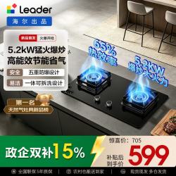 Leader 懒人系列家用燃气灶T3-U9 5.2kw大火力64%高热效 烟灶联动 上门安装台嵌两用