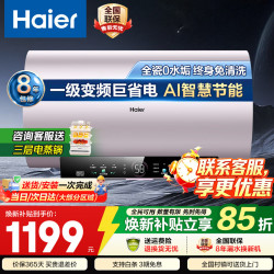 海尔 限时补贴电热水器60升80升变频速热无垢净水洗一级能效巨能洗澡家用卫生间金刚无缝胆镁棒免换