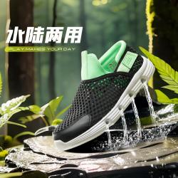 安踏 透气 儿童凉鞋  黑/靓荧绿 37