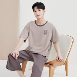 顶瓜瓜 夏季休闲简约风薄款短袖男士睡衣家居服套装可外穿
