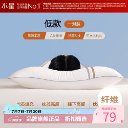 水星家纺 A类抗菌纤维枕多功能枕三防可水洗枕头对枕(低款/A类) 48x74cm