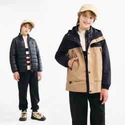 暇步士 三防透湿男童秋冬季可拆卸外套棉服儿童校服神器