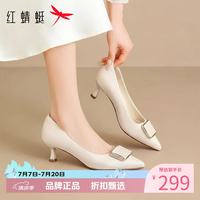 红蜻蜓 女鞋尖头软底高跟鞋 一脚蹬细高跟小皮鞋百搭优雅休闲女士单鞋子