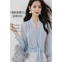 晚白 女士法式收腰衬衫 莱赛尔轻薄设计感