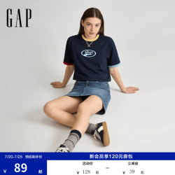 Gap 纯棉logo字母宽松短袖T恤 男 海军蓝 M