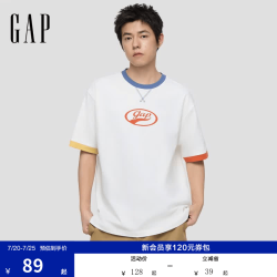 Gap 男女装2026春季新款纯棉logo印花宽松圆领短袖T恤上衣866079 白色 S (165/88A)亚洲尺码
