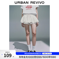 UR UYU660017 撞色系带抽褶 本白 M 女士短裤