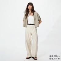 优衣库 针织廓形长裤 浅米色 L 女装