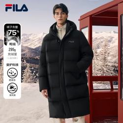 FILA 长款连帽羽绒服 正黑色 L 175/96A