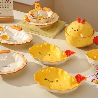 川岛屋 炸虾造型陶瓷碗碟筷勺套装 一人食餐具
