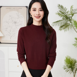 高品质女士双面澳绒小立领显瘦长袖纯色基础款打底衫内搭3013