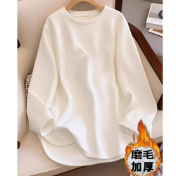 秋冬新款不规则加厚磨毛T恤女宽松显瘦遮屁股中长款保暖内搭上衣