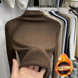 磨毛绒半高领内搭打底衫秋冬加厚莫代尔棉长袖T恤女弹力百搭上衣