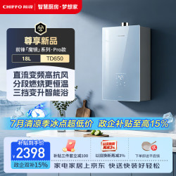 前锋 燃气热水器直流变频全面屏玻璃水气双调 节能变升 微火苗热水器JSQ35-TD650