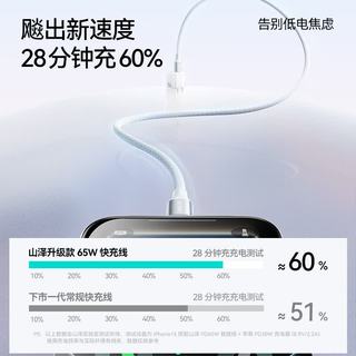 山泽 Type-C数据线 PD65W快充 1米 黑色