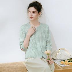 兔皇 19姆米100%桑蚕丝~暗纹提花精致显瘦26夏女衬衫