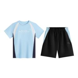 安踏 水冷科技速干健身套装儿童运动服夏季薄款凉感男童短袖短裤亲子装