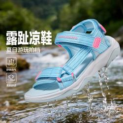 斯凯奇 女中大童|2026年夏季女童鞋露趾凉鞋凉鞋时尚舒适搭扣低帮