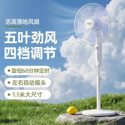 志高 家用宿舍立式五叶电风扇摇头定时落地扇
