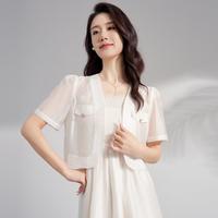马克华菲 女装夏季天丝薄款修身显瘦短袖外套小众时尚披肩开衫女式短款衬衫