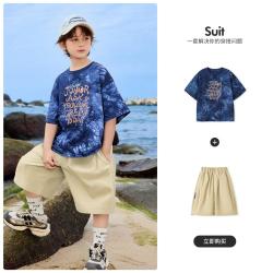 ASK junior 夏季青少年扎染渐变短袖T恤跑步运动短裤男童两件