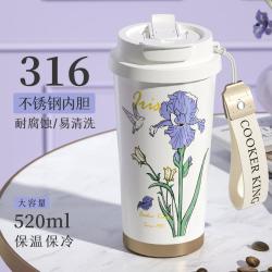 炊大皇 保温杯316L不锈钢咖啡杯子水杯女新年礼物学生吸管水杯