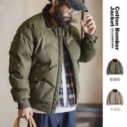 马登 工装美式复古CWU45P飞行夹克短款翻领保暖轰炸机棉服外套男冬 军绿色  L