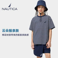 NAUTICA 美式儿童经典条纹航海系列短袖T恤 诺帝卡蓝