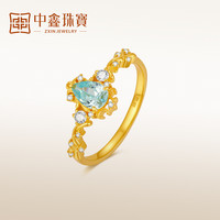 中鑫珠宝 蓝灵花冠足金戒指镶嵌蓝锆石蓝精灵花环黄金戒圈送女友 2.81g（12号）