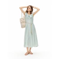 独束 荷叶领修身A字连衣裙