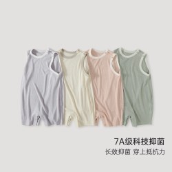 巴厘小猪 婴儿夏薄款衣服无袖小月龄背心哈衣夏天男女宝宝连体衣