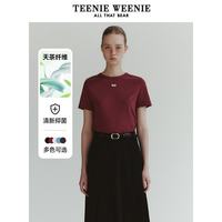 TEENIE WEENIE 小熊女装2024春装简约素色短袖T恤 酒红色 155/XS
