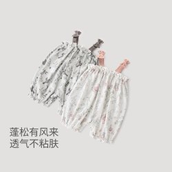 巴厘小猪 婴儿衣服女宝夏季薄款背带裤小月龄公主装外出哈衣宝宝吊带连体衣