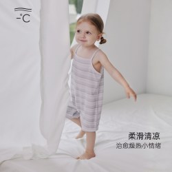 巴厘小猪 婴儿衣服夏季薄款吊带哈衣爬爬服莫代尔棉条纹无袖夏天宝宝连体衣