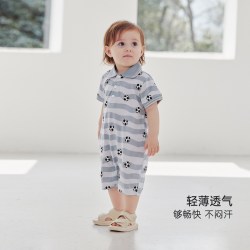 巴厘小猪 男宝宝连体衣夏季polo领短袖新生儿足球哈衣纯棉凉感夏装婴儿衣服