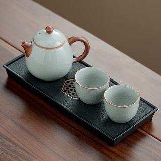 艾格辰 汝窑天青龙蛋壶一壶两杯+干泡盘 整套茶具
