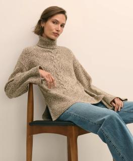 Brooks Brothers 美利奴羊毛混纺绞花高领毛衣