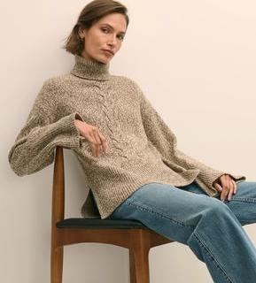 Brooks Brothers 美利奴羊毛混纺绞花高领毛衣