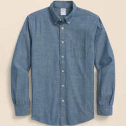 Brooks Brothers Chambray Cotton Poplin Polo Button Down Collar, Sport Shirt