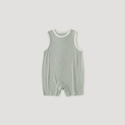 巴厘小猪 居家小宝宝 轻柔贴肤 巴厘小猪婴儿夏薄款衣服无袖小月龄背心哈衣夏天连体衣 浅青瓷 80cm