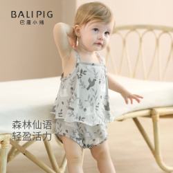 巴厘小猪 婴儿吊带包屁衣夏季小月龄公主装外出服薄款无袖连体衣女宝宝衣服 浅风栖林 73cm