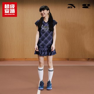 超级安踏 哭喊中心联名款 格纹飞袖速干运动T恤 女