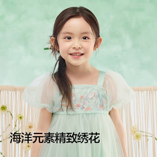 巴拉巴拉 女童国风网纱泡泡袖连衣裙